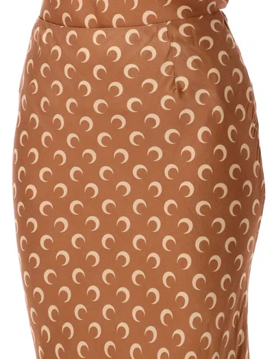 Marine Serre Moon Satin Midi Skirt In Brown