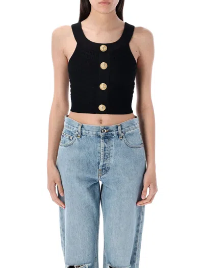Balmain Knit Top With Gold Buttons In Black