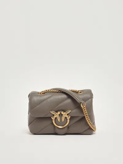 Pinko Love Quilted Logo-embellished Shoulder Bag In Gray