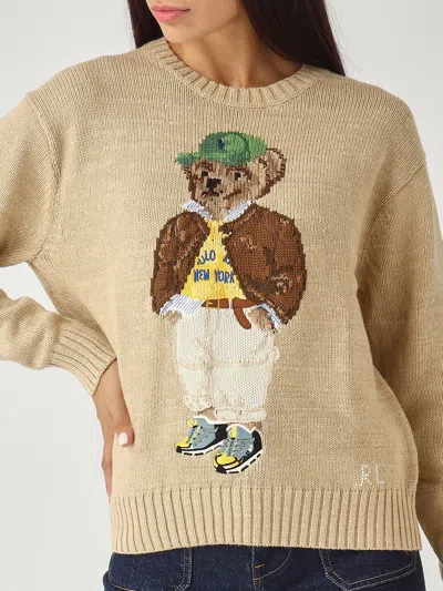 Polo Ralph Lauren Maglia Polo Bear In Cotone A Girocollo Sweater In Brown