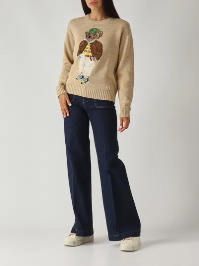Polo Ralph Lauren Maglia Polo Bear In Cotone A Girocollo Sweater In Brown