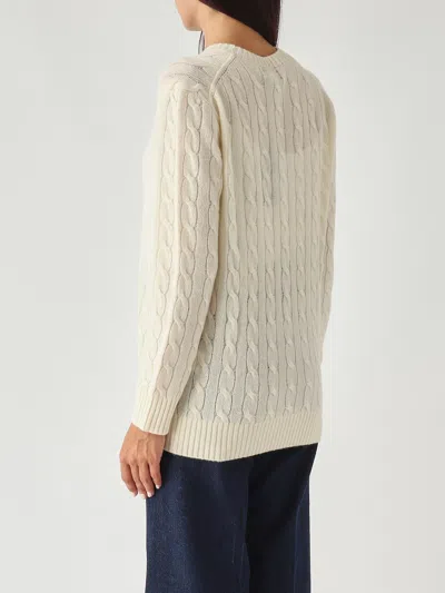 Polo Ralph Lauren Classic Cable Knit Sweater With Round Neckline And Ribbed Details In White