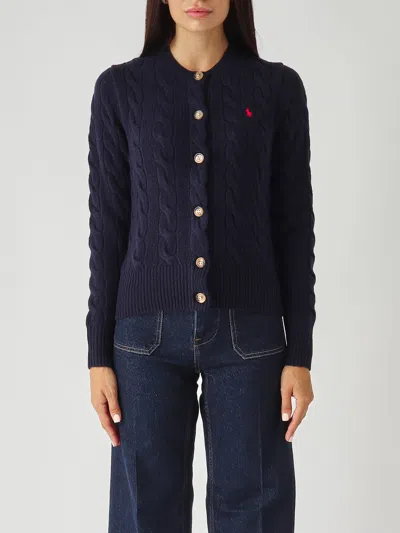 Polo Ralph Lauren Slim-fit A Trecce In Lana E Cachemire Cardigan In Blue