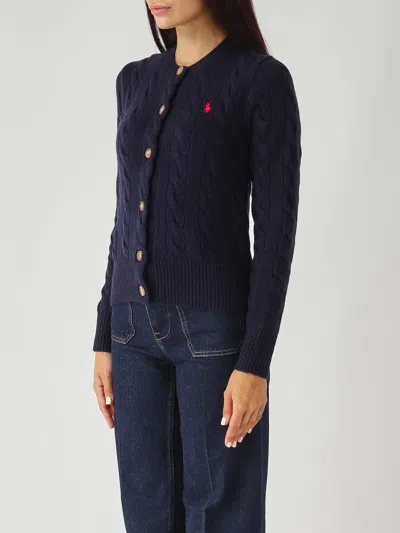 Polo Ralph Lauren Slim-fit A Trecce In Lana E Cachemire Cardigan In Blue