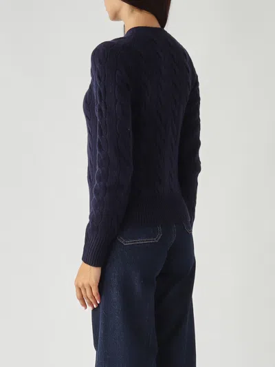 Polo Ralph Lauren Slim-fit A Trecce In Lana E Cachemire Cardigan In Blue