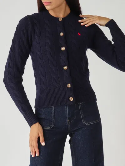 Polo Ralph Lauren Slim-fit A Trecce In Lana E Cachemire Cardigan In Blue