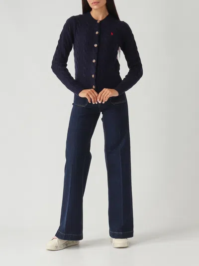 Polo Ralph Lauren Slim-fit A Trecce In Lana E Cachemire Cardigan In Blue