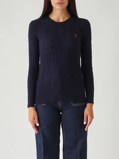 Polo Ralph Lauren Girocollo In Lana E Cashmere A Trecce Sweater In Blue