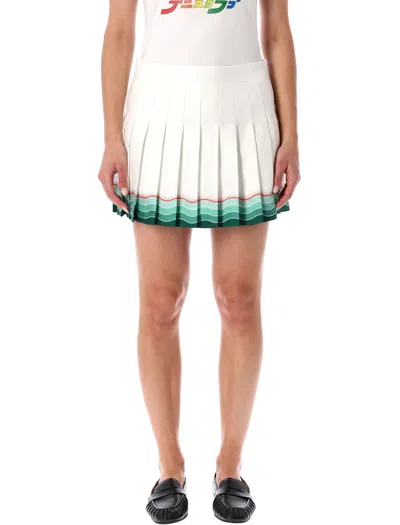 Casablanca Multicolour Tennis Pleated Silk Mini Skirt  In White