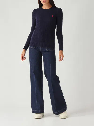 Polo Ralph Lauren Girocollo In Lana E Cashmere A Trecce Sweater In Blue