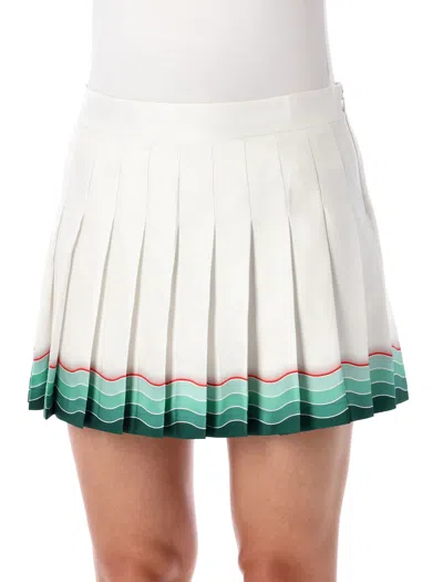 Casablanca Multicolour Tennis Pleated Silk Mini Skirt  In White