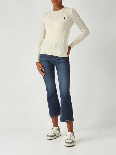 Polo Ralph Lauren Classic Cable Knit Sweater With Round Neckline And Ribbed Details In White
