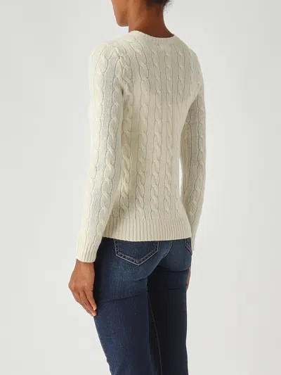 Polo Ralph Lauren Classic Cable Knit Sweater With Round Neckline And Ribbed Details In White