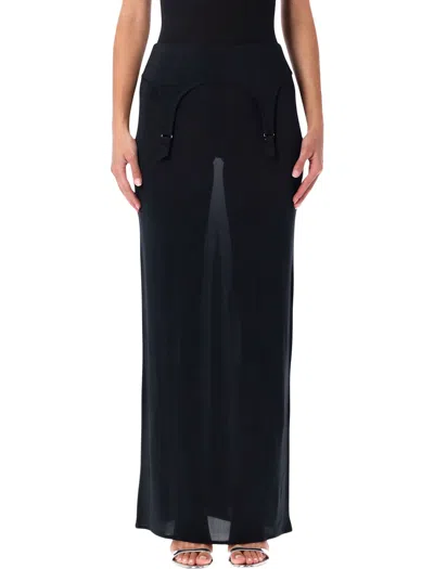 Jean Paul Gaultier Long Sheer Skirt With Lingerie Details In Blue