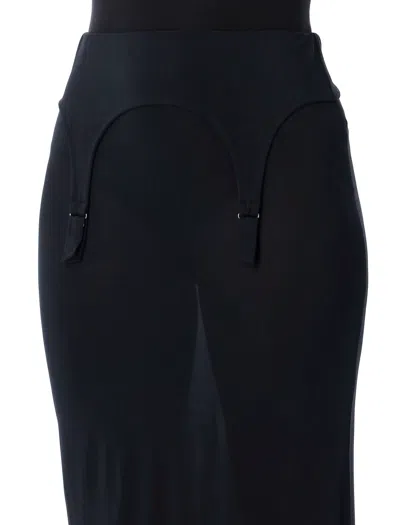 Jean Paul Gaultier Long Sheer Skirt With Lingerie Details In Blue