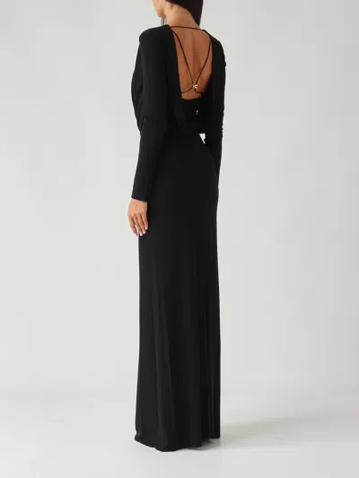 Elisabetta Franchi Maxi Dress With Draped Cowl Neckline In Black