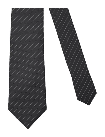 Saint Laurent Striped Tie In Black