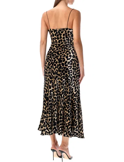 Balmain Leopard-print Velvet Midi Dress With Thin Straps In Brown