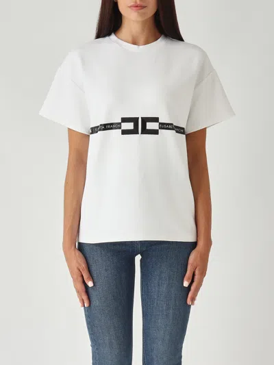 Elisabetta Franchi Crew Neck Relaxed Fit Short Sleeves Top In White