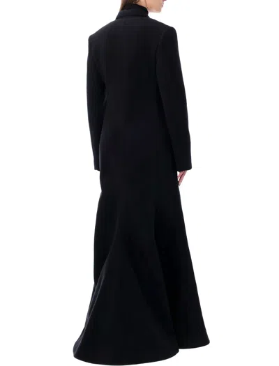 Balenciaga Double-breasted Long Wool Blend Coat With Flared Hem In Black