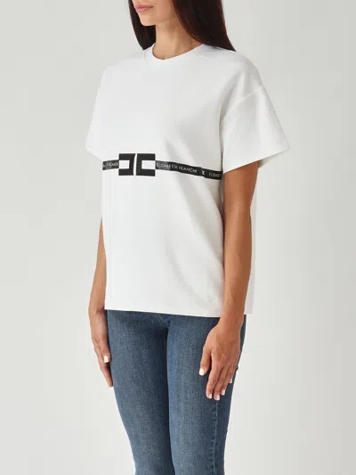 Elisabetta Franchi Crew Neck Relaxed Fit Short Sleeves Top In White