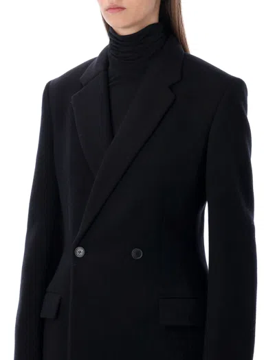 Balenciaga Double-breasted Long Wool Blend Coat With Flared Hem In Black