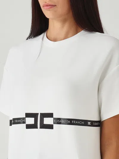 Elisabetta Franchi Crew Neck Relaxed Fit Short Sleeves Top In White