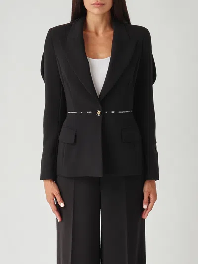 Elisabetta Franchi Crepe Blazer With Logo In Black