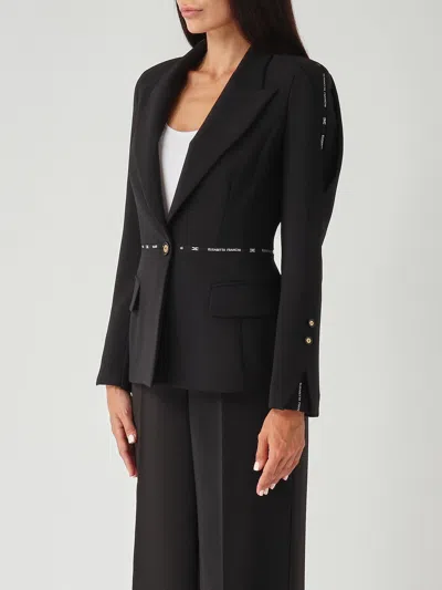 Elisabetta Franchi Crepe Blazer With Logo In Black