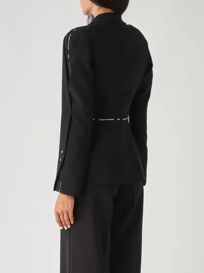 Elisabetta Franchi Crepe Blazer With Logo In Black