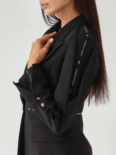 Elisabetta Franchi Crepe Blazer With Logo In Black