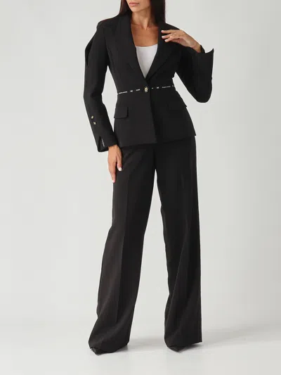 Elisabetta Franchi Crepe Blazer With Logo In Black