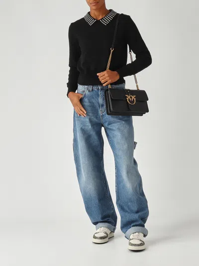 Pinko Medium Love Bag One Leather Crossbody Bag In Black