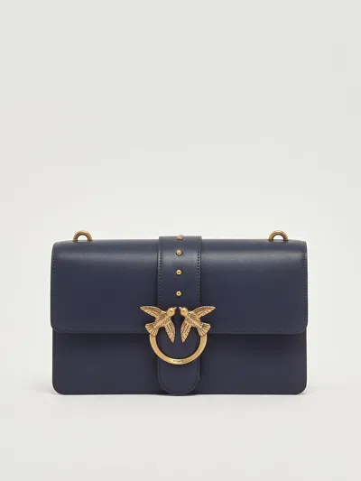 Pinko Medium Love Bag One Leather Crossbody Bag In Blue