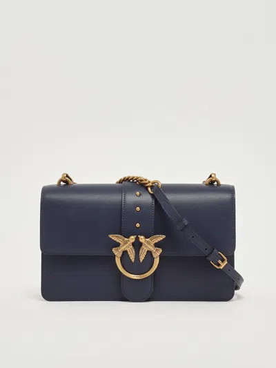 Pinko Medium Love Bag One Leather Crossbody Bag In Blue