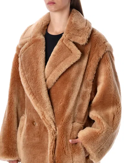 Stand Studio Biba Long Faux Fur Camel Coat In Brown