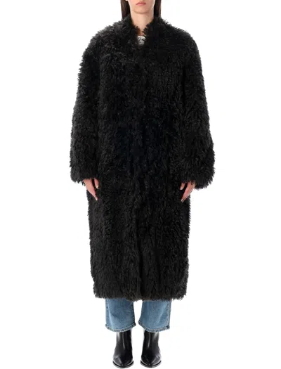 Stand Studio Carolina Long Curly Faux-fur Coat In Black