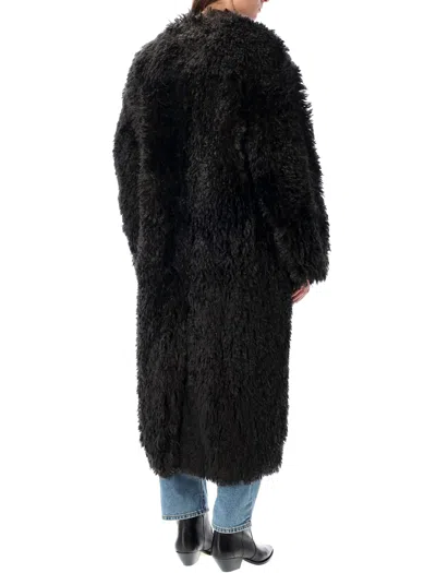 Stand Studio Carolina Long Curly Faux-fur Coat In Black