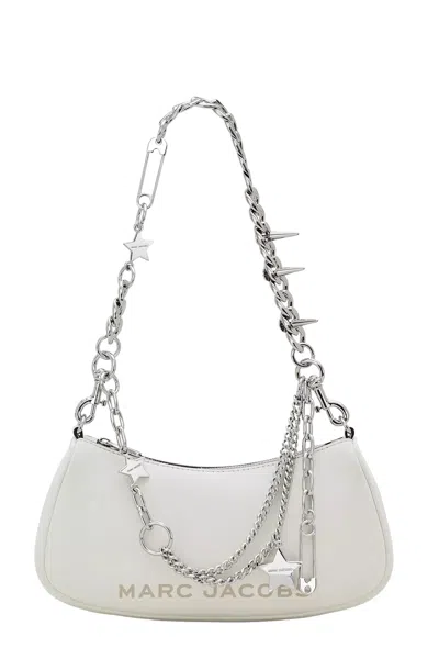 Marc Jacobs Contemporary White Shoulder Bag With Adjustable Chain And Embossed Logo In White