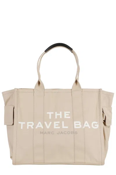 Marc Jacobs Beige Travel Tote With Dual Handles And Logo In Neutral