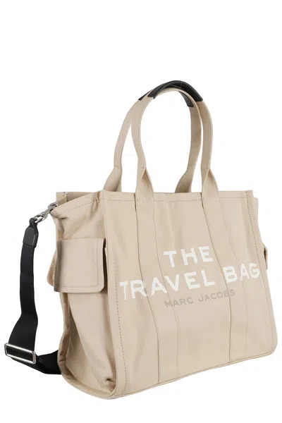 Marc Jacobs Beige Travel Tote With Dual Handles And Logo In Neutral