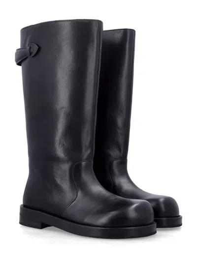 Acne Studios Women Black Boots With Embossed Logo On The Side In Leather Woman In Black