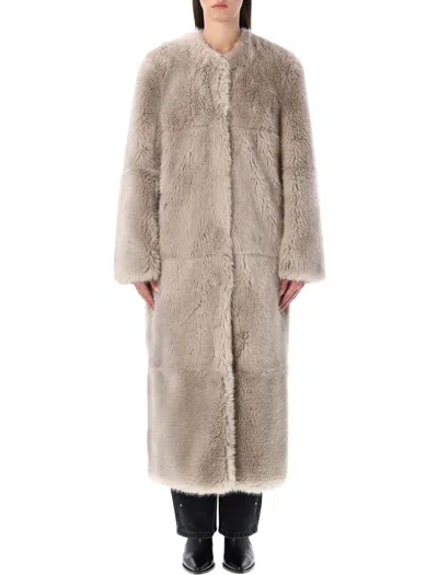 Stand Studio Hilma Patchwork Faux Fur Coat In Brown