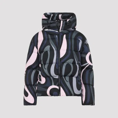 Pucci Hooded Padded Nylon Jacket With Elastic Cuffs In Multi
