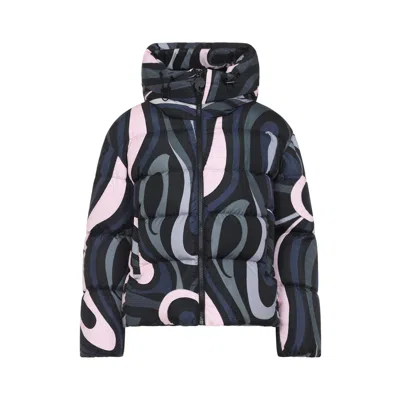 Pucci Hooded Padded Nylon Jacket With Elastic Cuffs In Multi