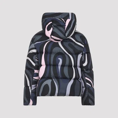 Pucci Hooded Padded Nylon Jacket With Elastic Cuffs In Multi