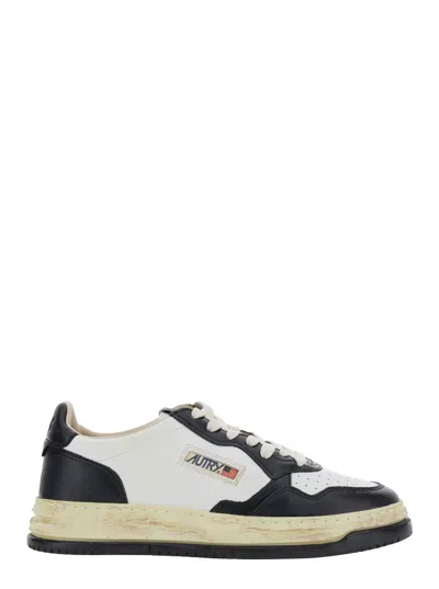 Autry Medalist Low Vintage X Mihara Yasuhiro White And Black Sneakers With Handcrafted Sole In Leather Man In Multi