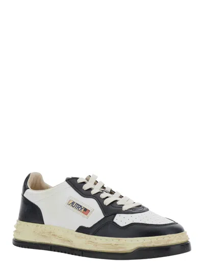 Autry Medalist Low Vintage X Mihara Yasuhiro White And Black Sneakers With Handcrafted Sole In Leather Man In Multi