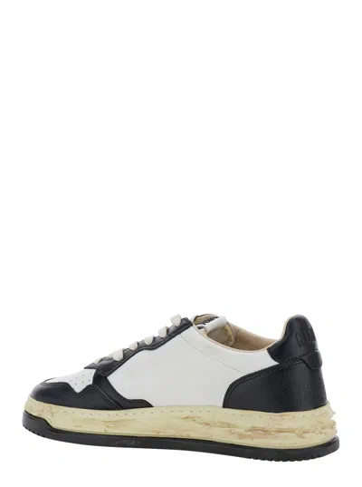 Autry Medalist Low Vintage X Mihara Yasuhiro White And Black Sneakers With Handcrafted Sole In Leather Man In Multi