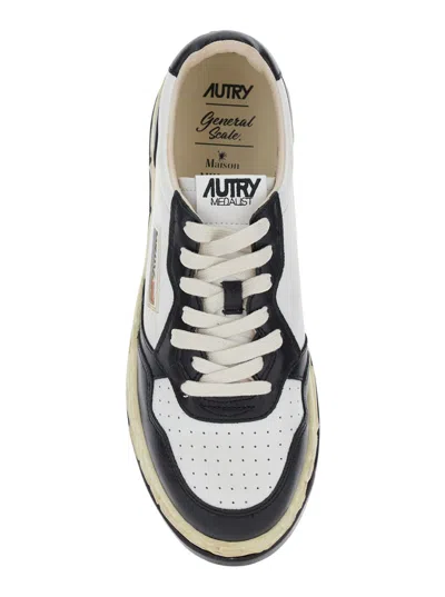 Autry Medalist Low Vintage X Mihara Yasuhiro White And Black Sneakers With Handcrafted Sole In Leather Man In Multi